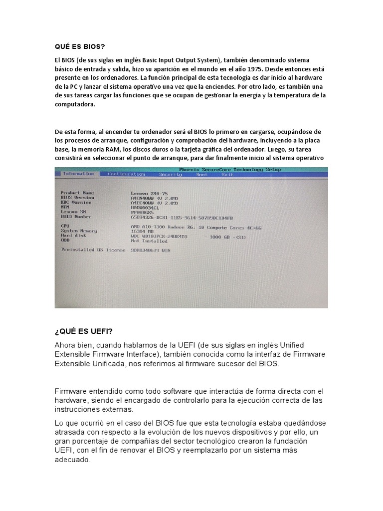 Taller BIOS-UEFI | PDF | Bios | Hardware de la computadora