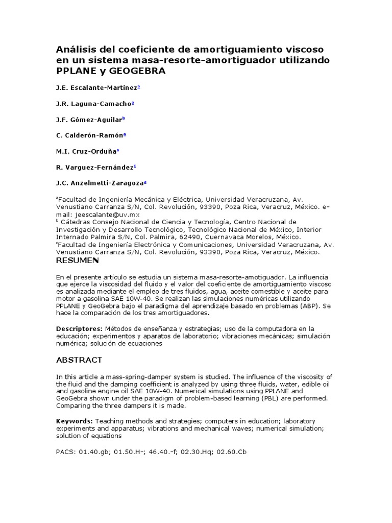 Análisis Del Coeficiente De Amortiguamiento Viscoso En Un Sistema Masa