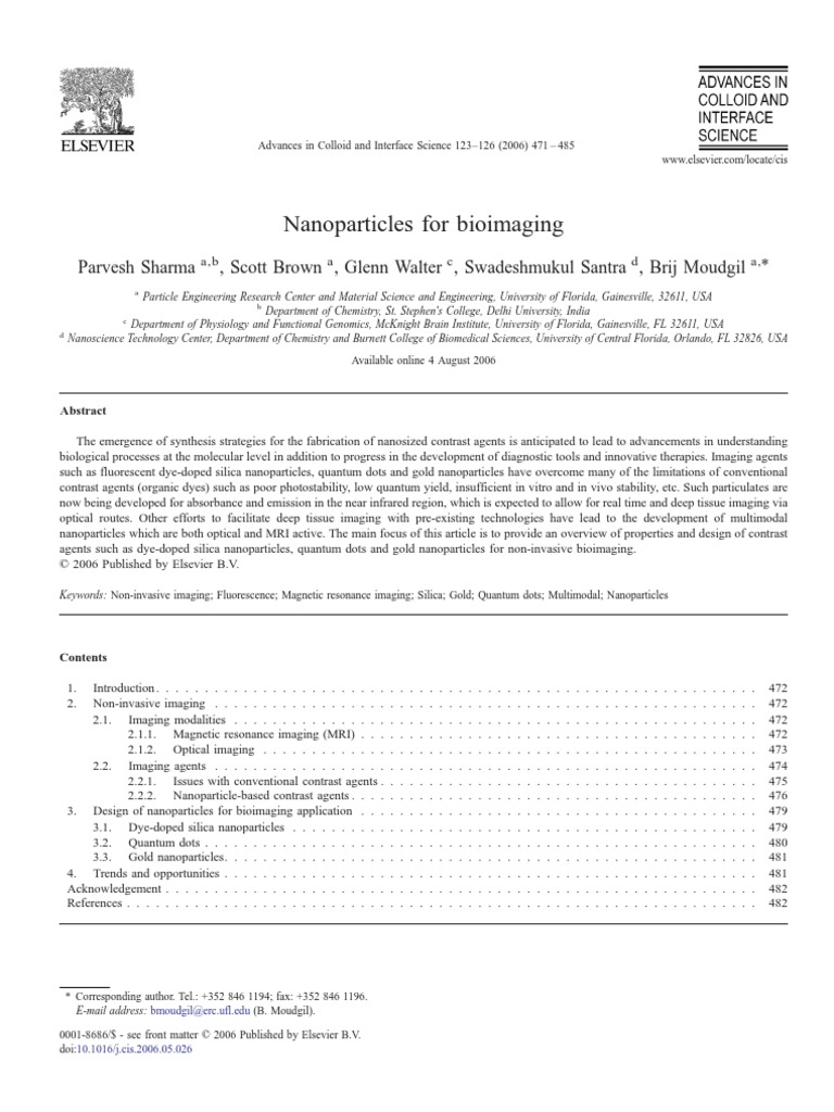 Nanoparticles For Bioimaging | PDF | Medical Imaging | Fluorophore