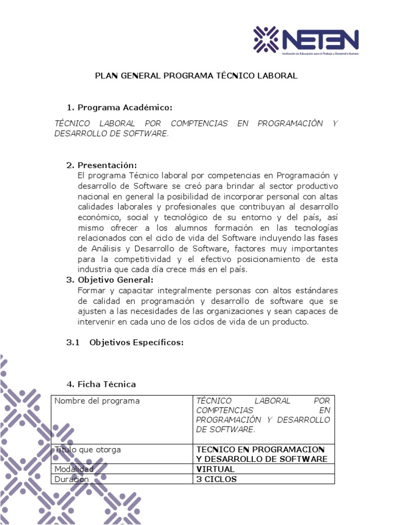 Programa Técnico en Desarrollo de Software | PDF | Ingeniería de ...