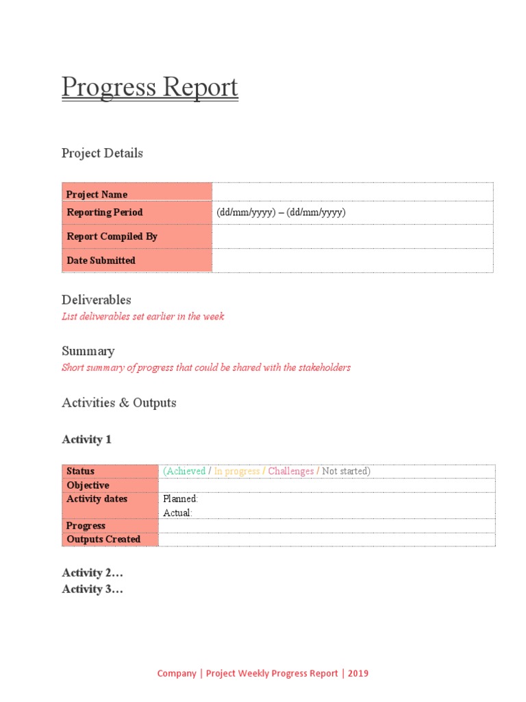 Project Weekly Report Template | PDF