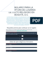 FORMULARIO PARA LA REAPERTURA DE LUGARES DE CULTO RELIGIOSO EN BOGOTÁ