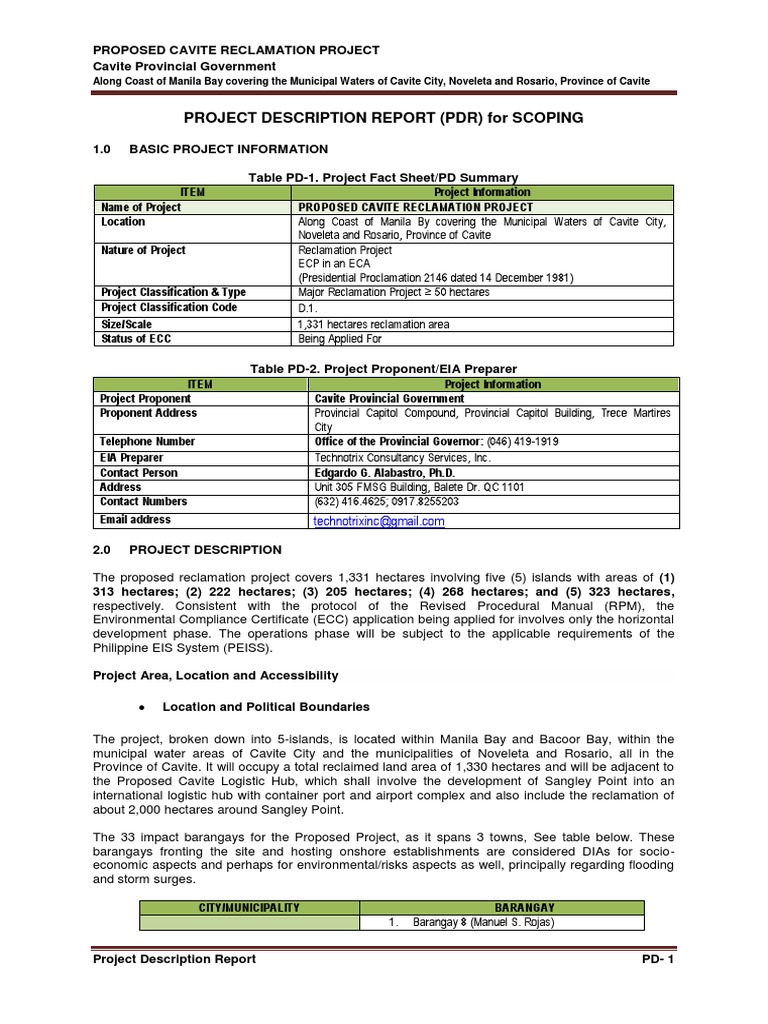 Project Description Report (PDR) For Scoping | PDF | Dredging | Earth ...