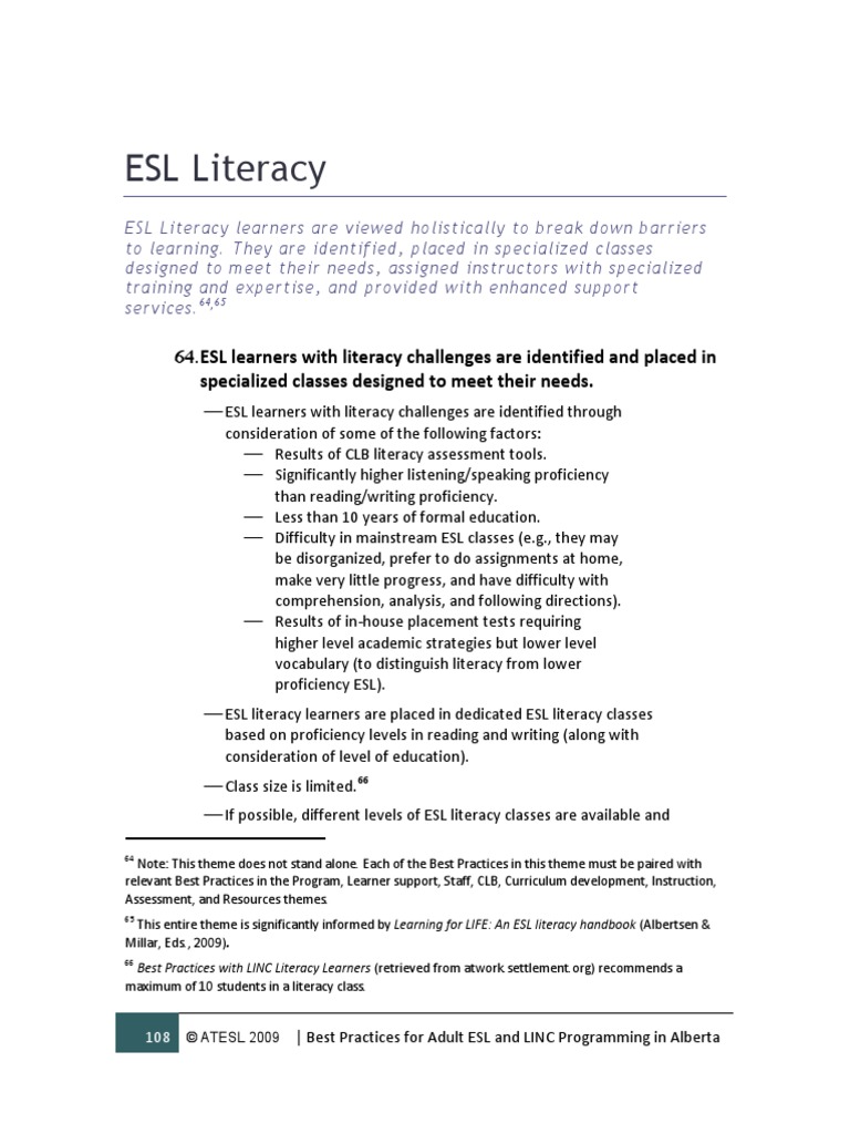 Esl Literacy Pdf Pdf English As A Second Or Foreign Language Literacy