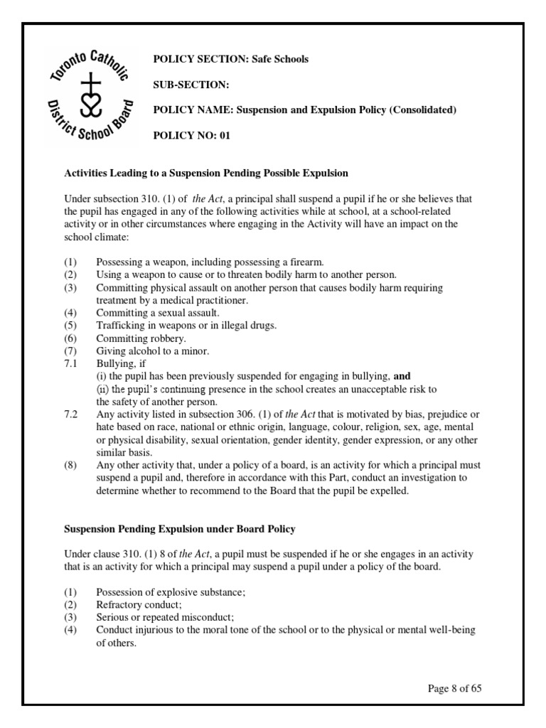 Suspension and Expulsion Policy Overview | PDF | Justice | Crime & Violence