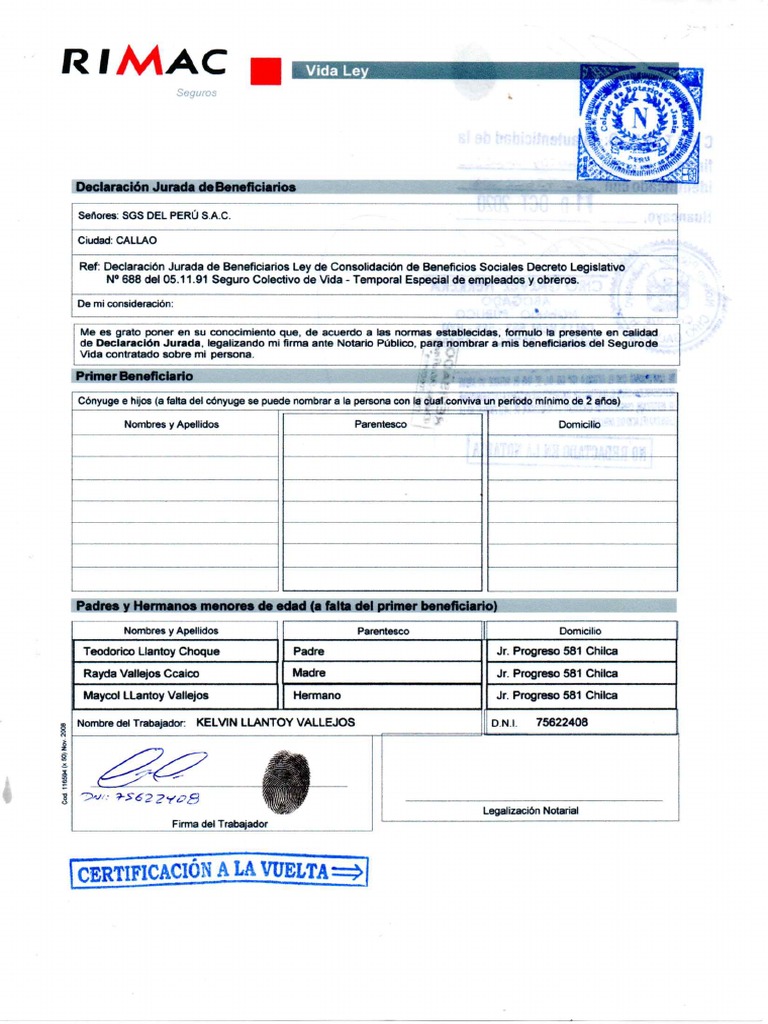 Declaración Jurada Seguro Vida Ley | PDF | Ciencias sociales | Derecho