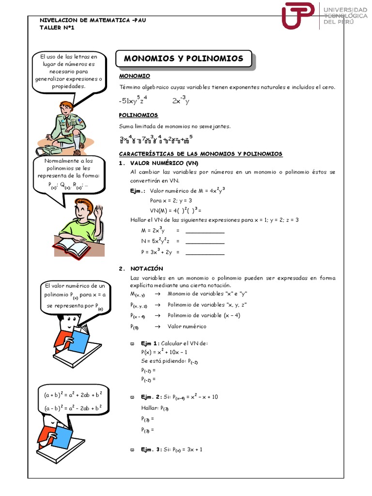 Guia 1 - Monomios y Polinomios | PDF | Álgebra abstracta | Conceptos ...