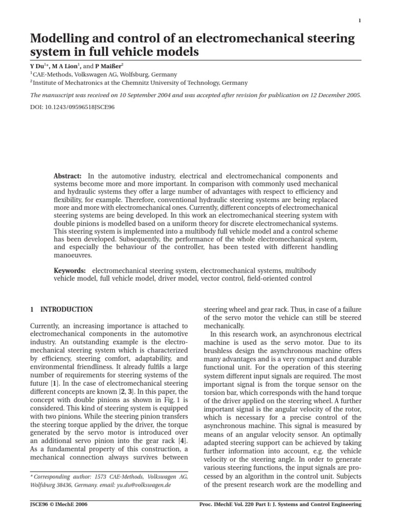 Modelling and Control of An Electromechanical Steering | PDF | Steering ...