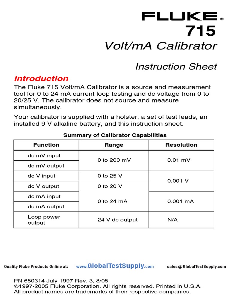 Volt/mA Calibrator: Instruction Sheet | PDF | Volt | Power Supply