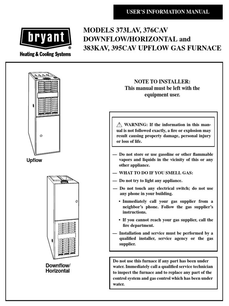 Bryant 373LAV376CAV383KAV395CAV PDF Furnace Thermostat