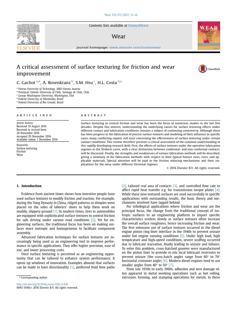Surface Texturing for Friction Control | PDF | Friction | Lubricant