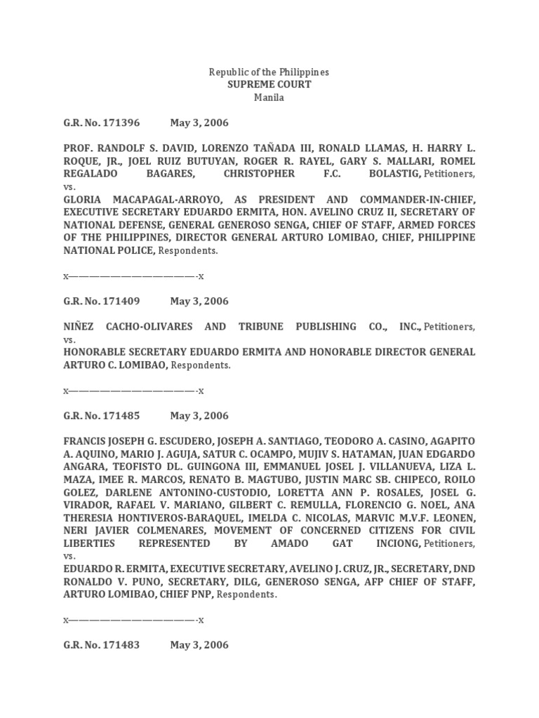 E david et al vs macapagal arroyo et al g r no 171396 may 3