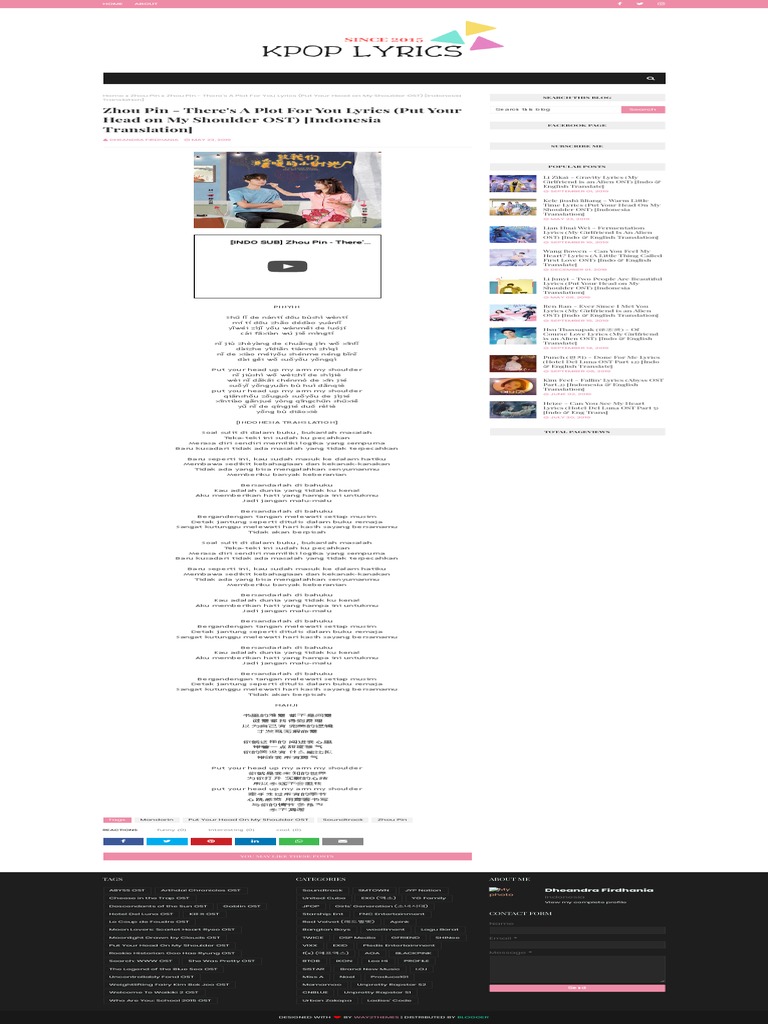 Zhou Pin There's A Plot For You Lyrics (Put Your Head On My Shoulder