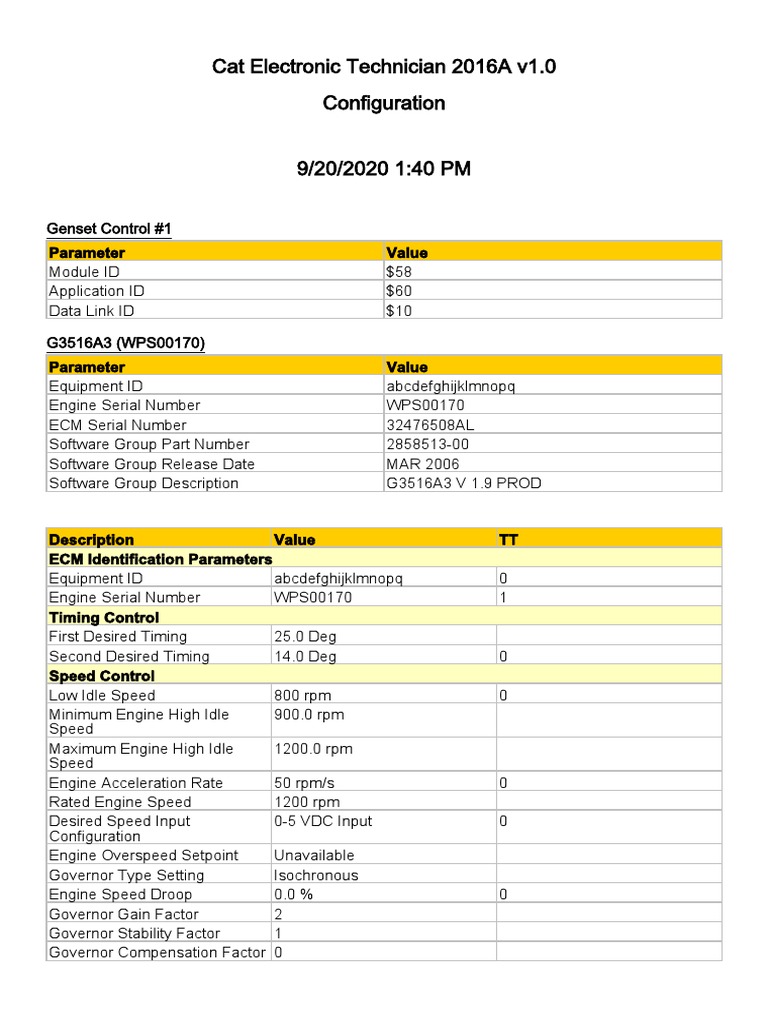Cat G3516A3 Engine Configuration Data | PDF | Engines | Internal ...