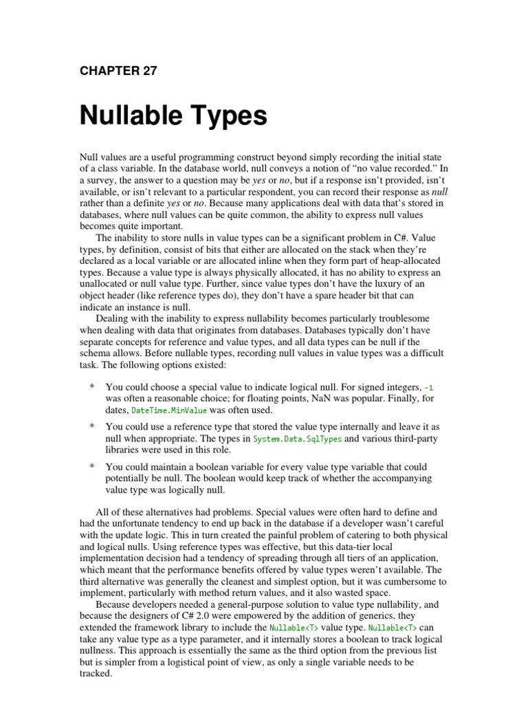 Understanding Nullable Types in C# | PDF | C Sharp (Programming ...