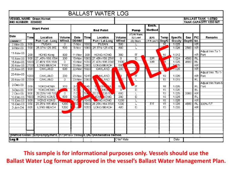 3D Sample Ballast Water Log PDF