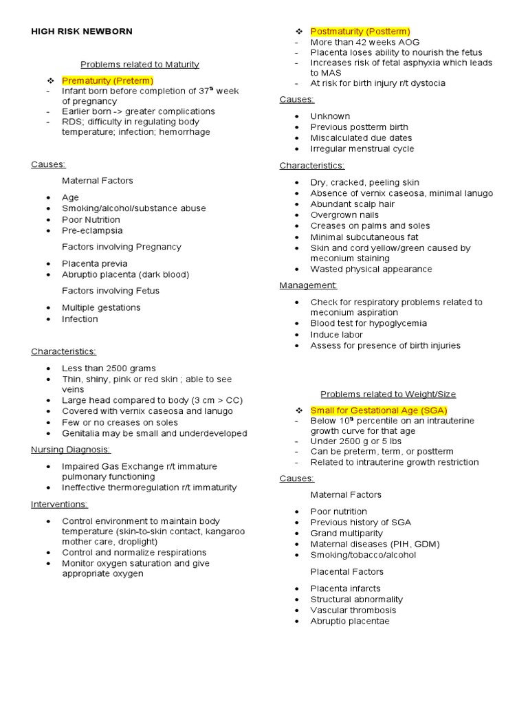 Postmaturity (Postterm) : High Risk Newborn | PDF | Preterm Birth | Fetus