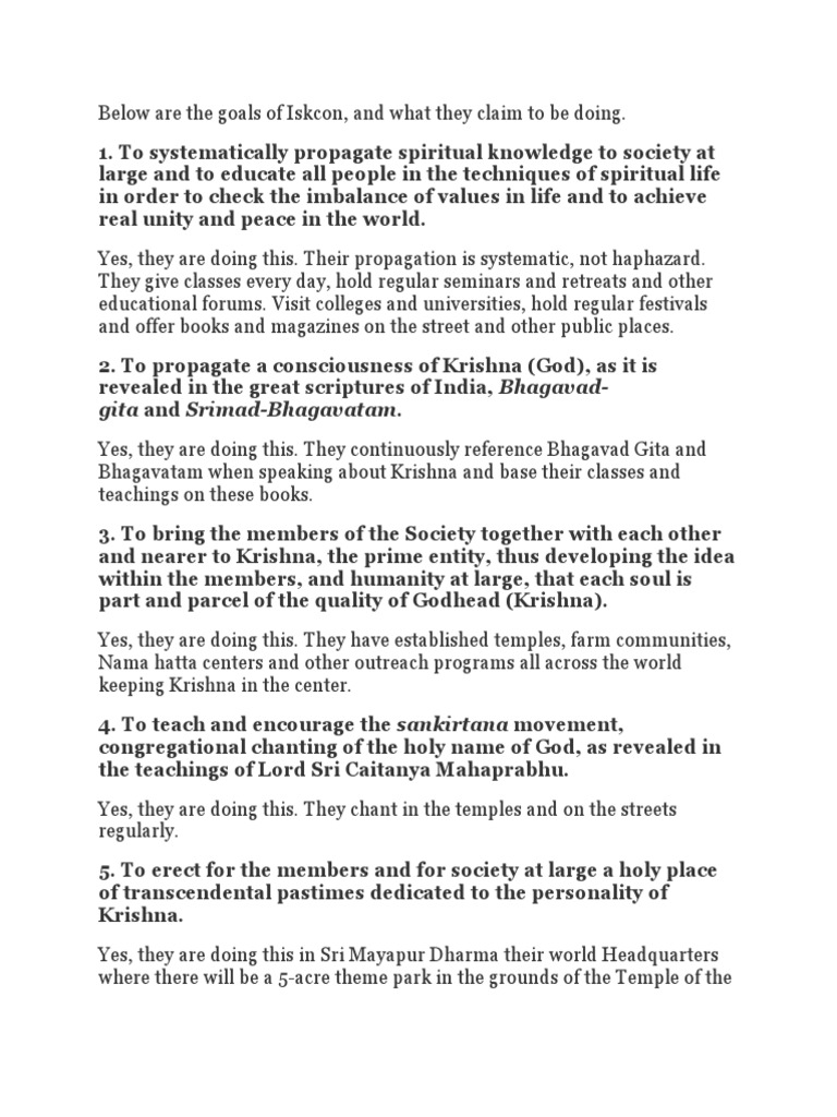 Seven Purpose Of Iskcon Pdf Religious Faiths Indian Religions