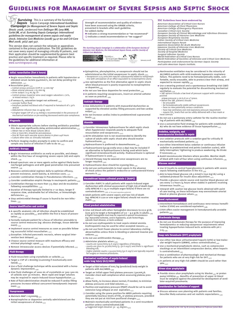 2008 20guidelines 20poster 1 | PDF | Sepsis | Intensive Care Medicine
