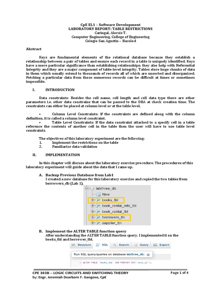 EL1 Table Constraints in SQL | PDF | Relational Database | Table (Database)