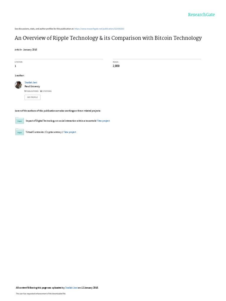 An Overview of Ripple Technology Its Comparison With Bitcoin Technology PDF  | PDF | Bitcoin | Cryptocurrency