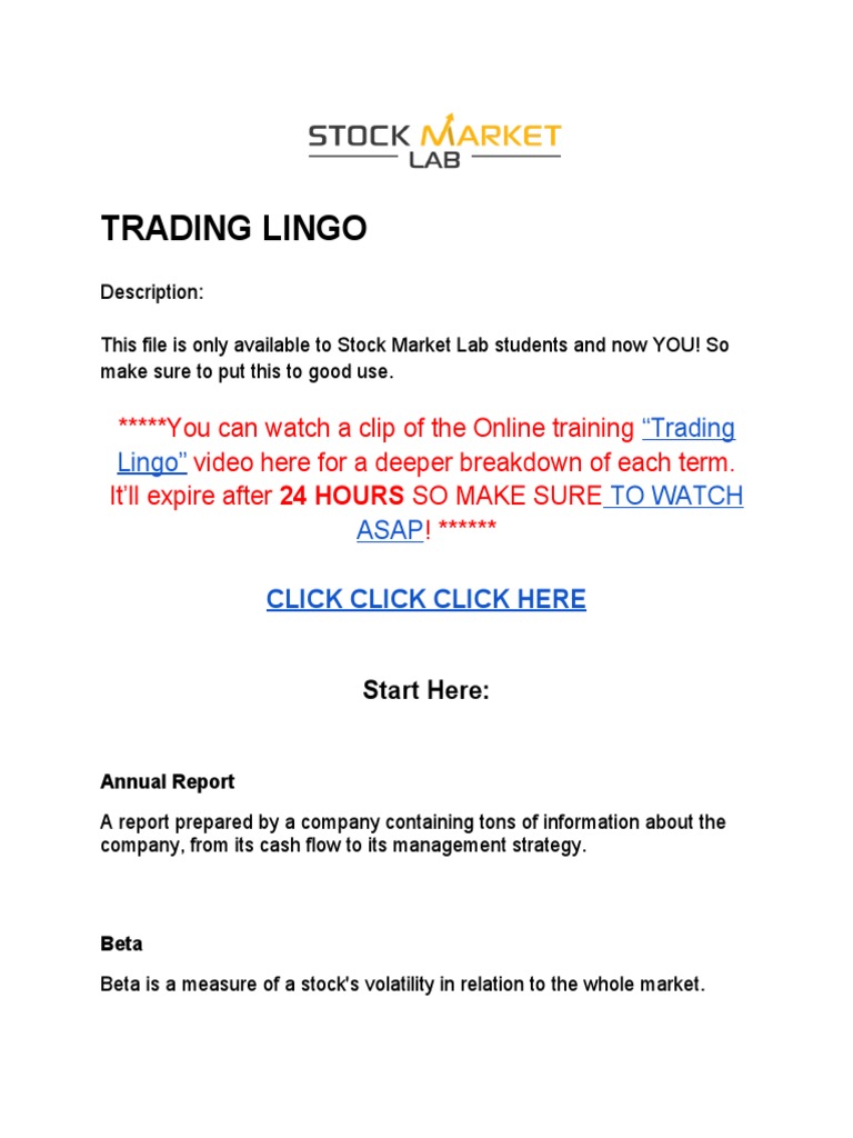 "Trading Lingo" To Watch Asap PDF Market Trend Stocks