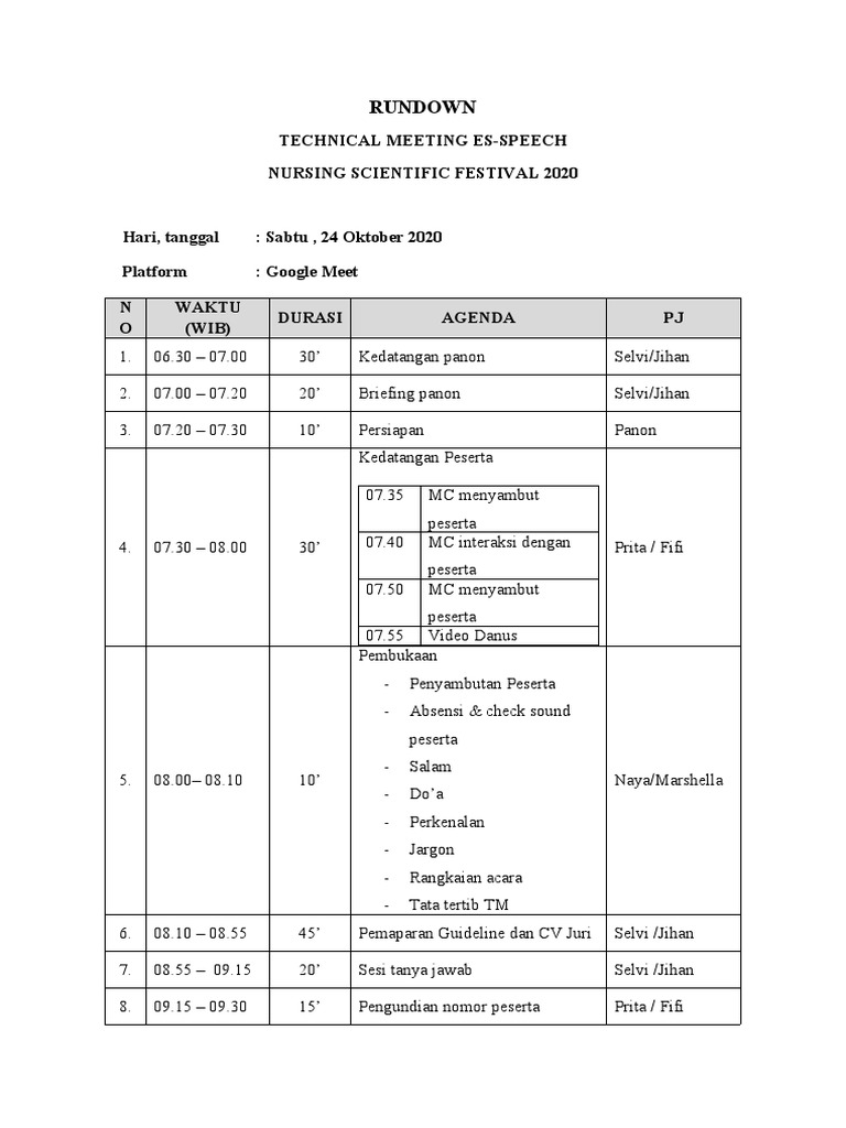 Rundown Technical Meeting ES-Speech | PDF