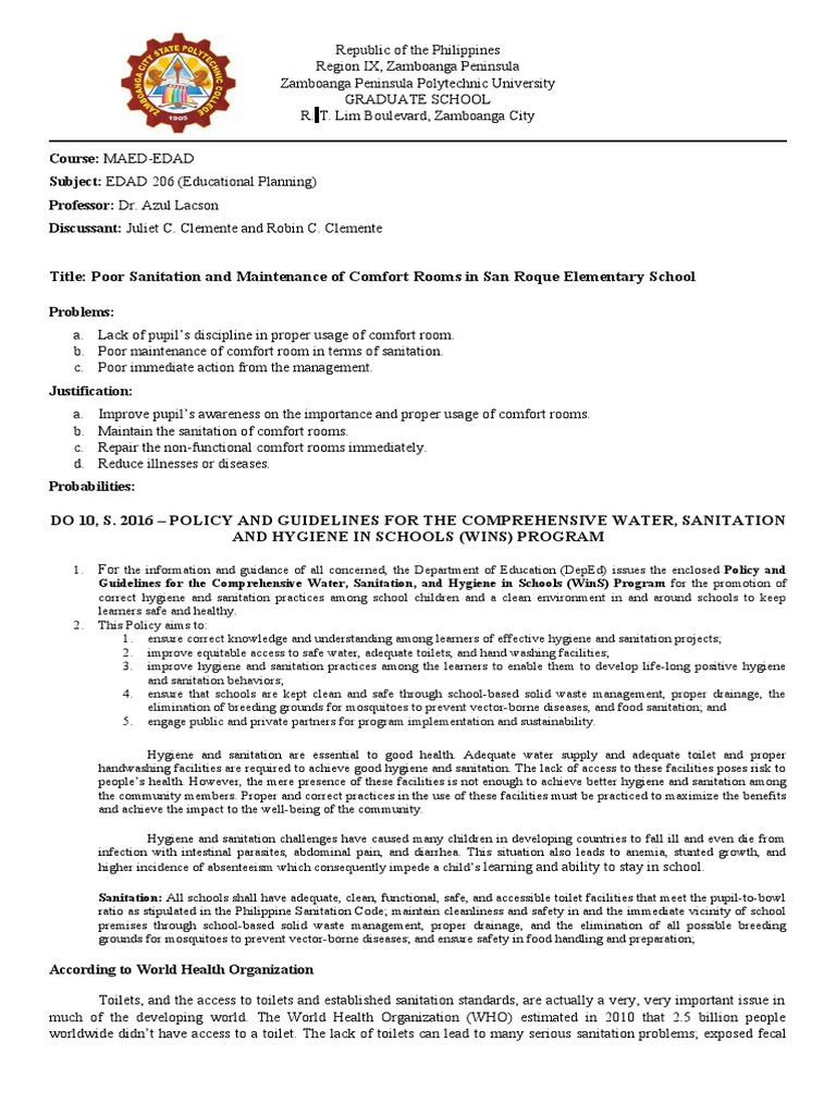 Title Poor Sanitation and Maintenance of Comfort Rooms in San Roque