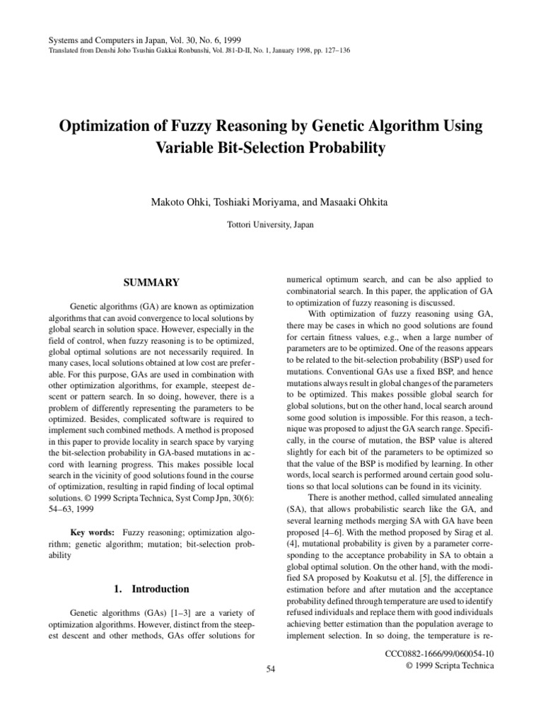 Optimization of Fuzzy Reasoning by Genetic Algorithm Using Variable Bit ...