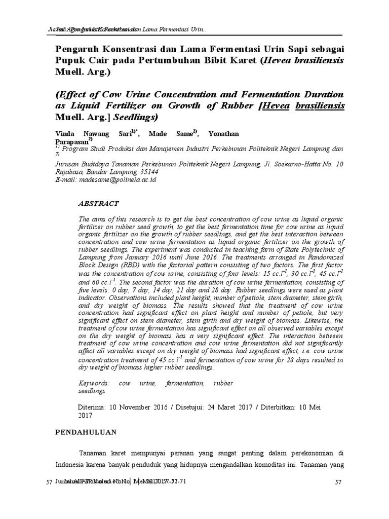 Pengaruh Konsentrasi Dan Lama Fermentasi Urin Sapi | PDF | Plants ...