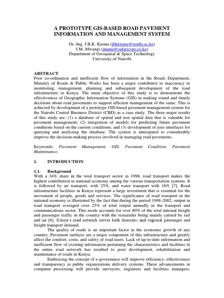 A Prototype Gis-Based Road Pavement Information and Management System ...