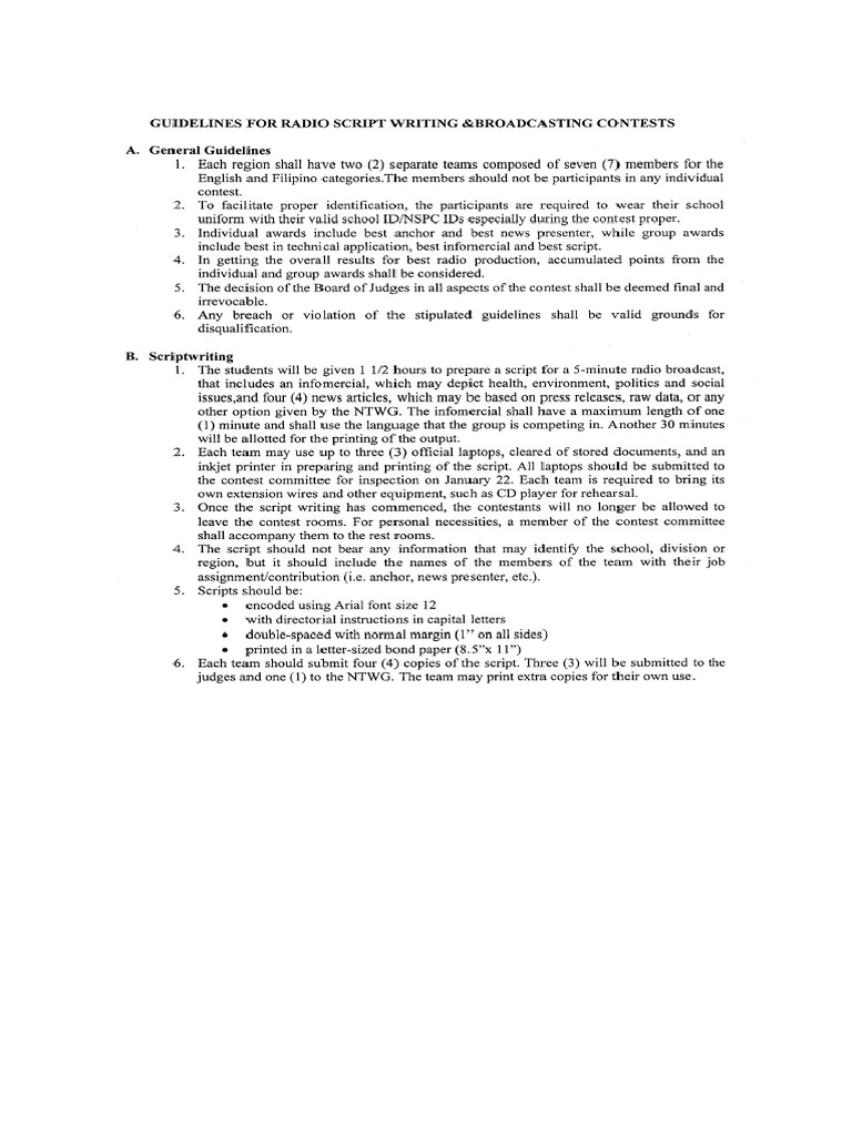 Radio Broadcasting Guidelines Score Sheet PDF