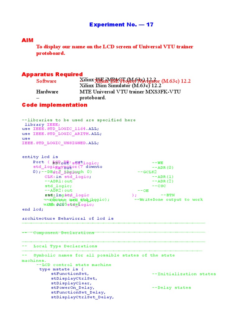 VHDL Code For LCD Display PDF Array Data Type Software Engineering