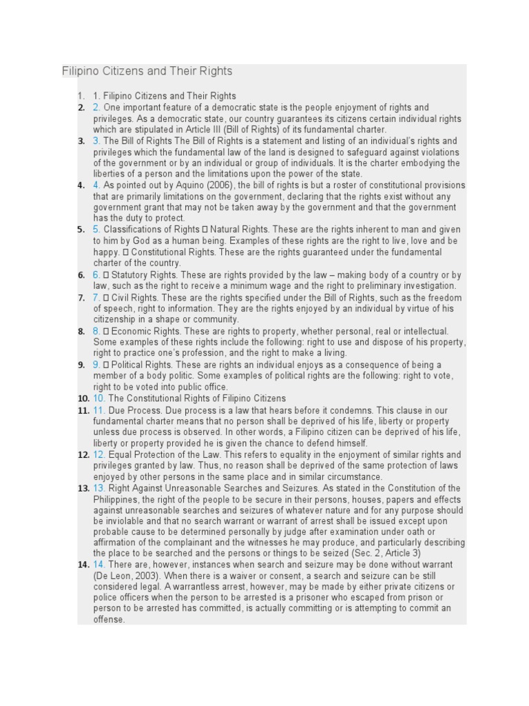 Rights of Filipino Citizens Explained | PDF | Right To Silence | Search ...