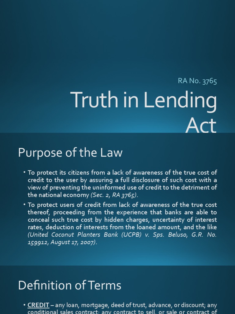 Truth in Lending Act | PDF | Loans | Truth In Lending Act