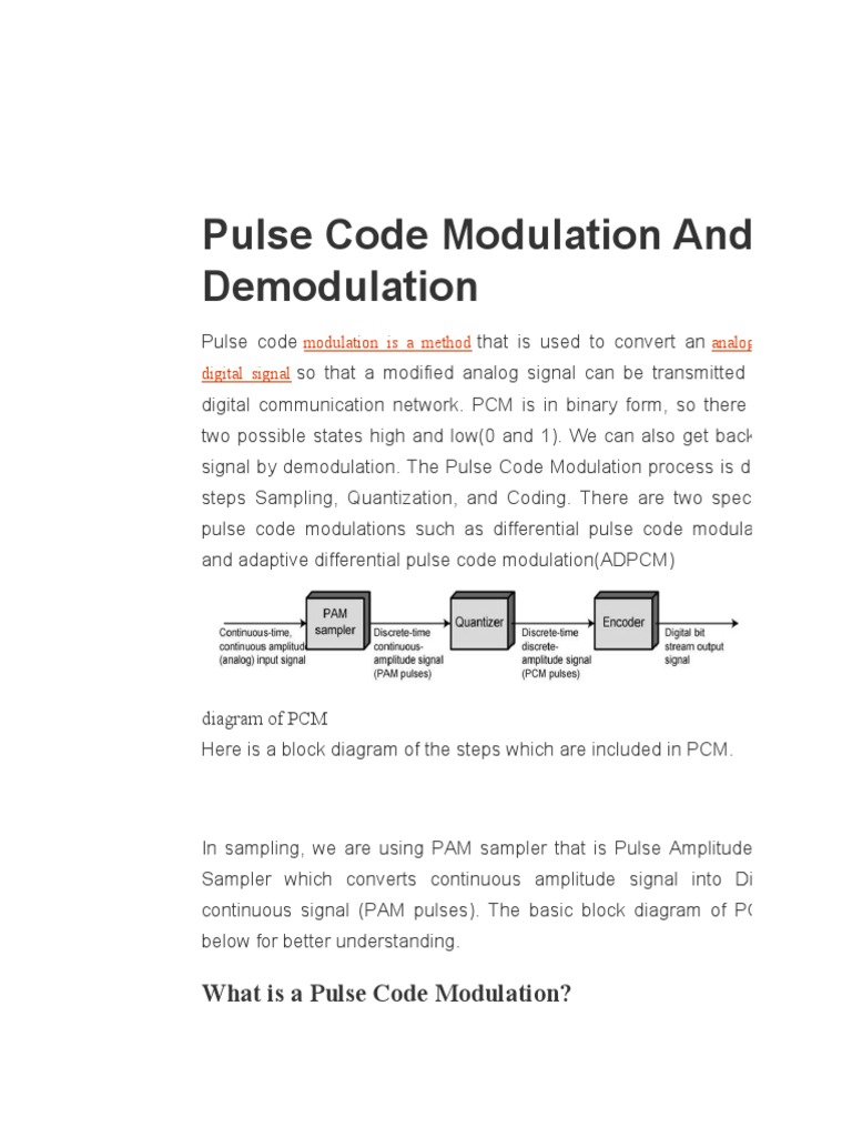 Pulse Code Modulation and Demodulation | PDF | Sampling (Signal ...