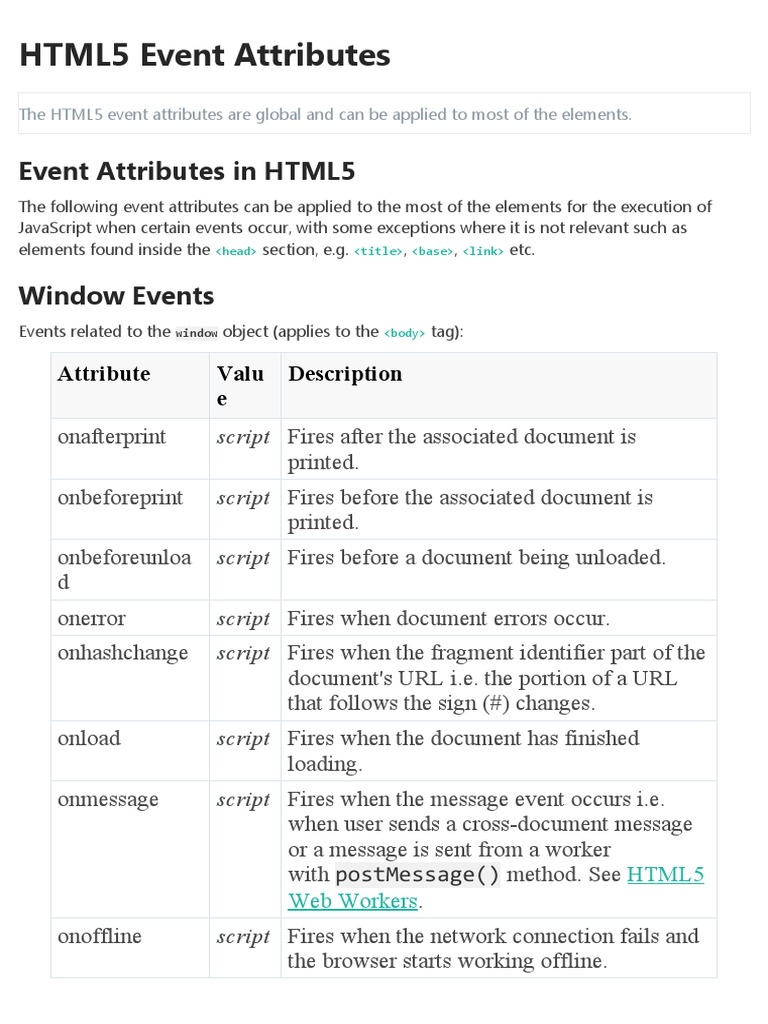 HTML Events | PDF | Html5 | Information Science