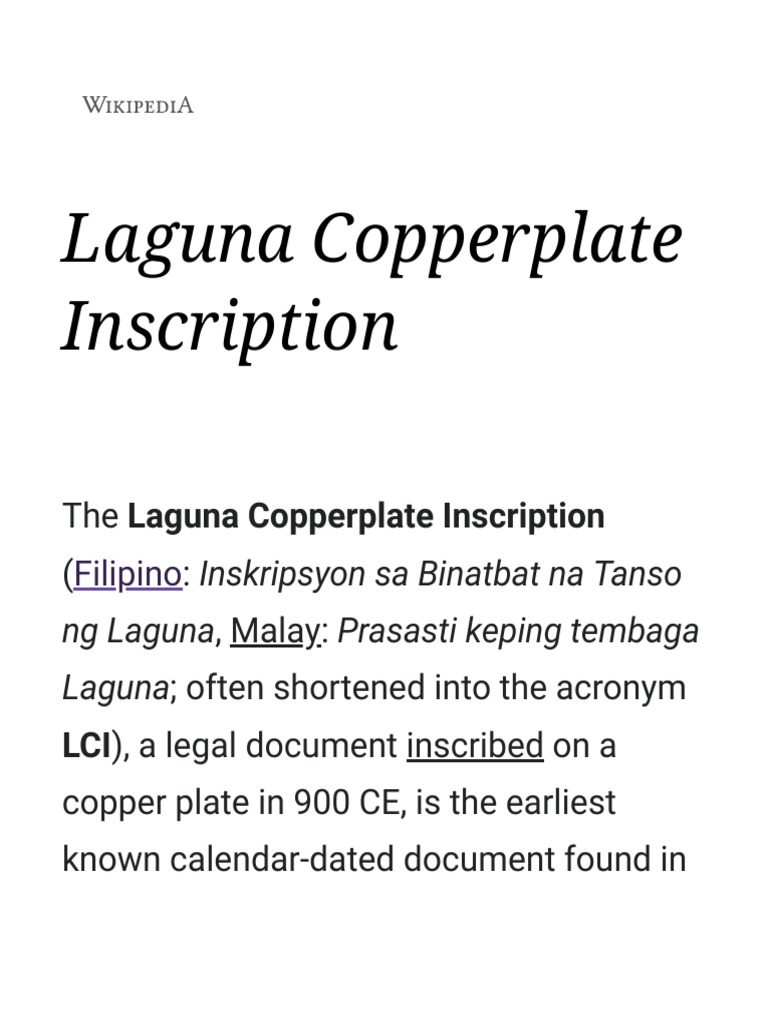 Laguna Copperplate Inscription Wikipedia PDF PDF Southeast Asia