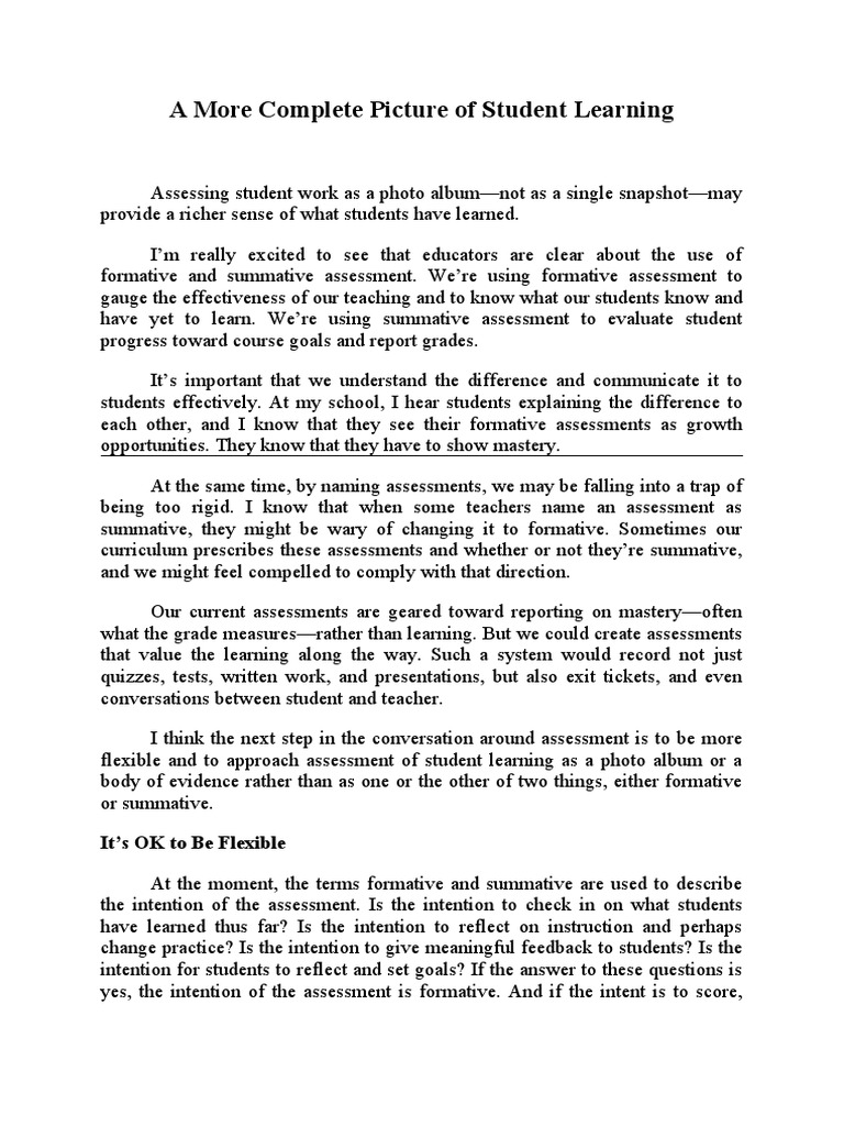 A More Complete Picture of Student Learning | PDF | Educational ...