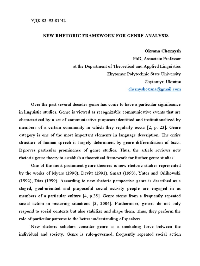 New Rhetoric Framework For Genre Analysis | PDF | Genre | Rhetoric