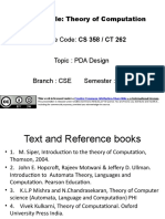 Course Title: Theory of Computation Course Code: CS 358 / CT 262 Topic: PDA Design Branch: CSE Semester: VI TH