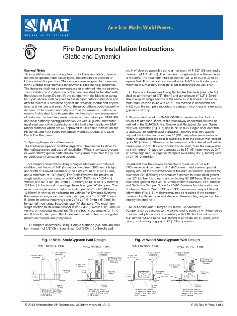 Fire Dampers Installation Instructions (Static and Dynamic) PDF
