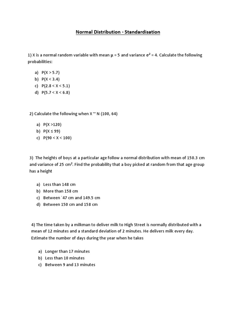 Normal Distribution - Standardisation PDF | PDF