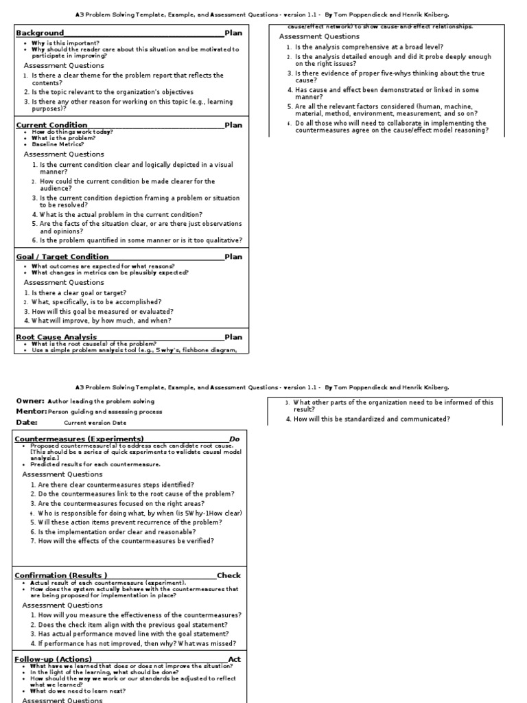 A3 Problem Solving Template Pdf Causality Goal