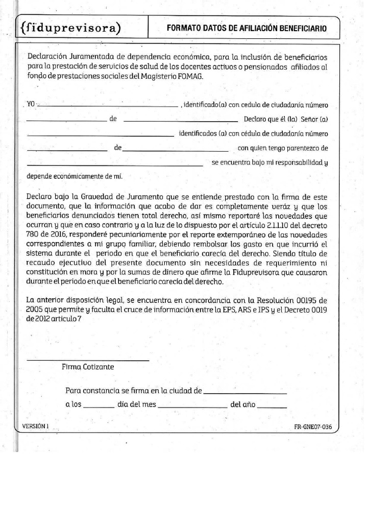 Formato de Dependencia Economica (Nuevo) PDF | PDF