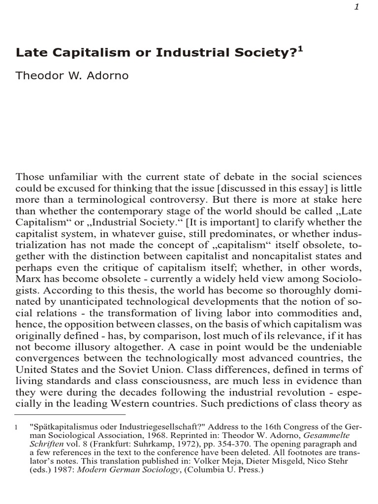 Late Capitalism or Industrial Society? PDF Capitalism Dialectic