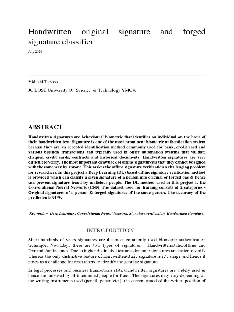 Signature Verification Using Deep Learning | PDF | Deep Learning ...