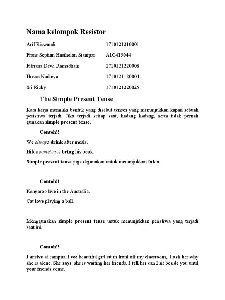 The Simple Present Tense | PDF | Seni & Disiplin Bahasa | Kajian Bahasa ...
