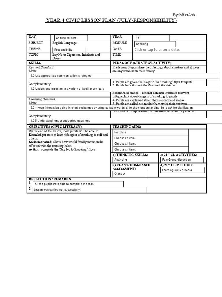 Year 4 civic lesson plan july responsibility by missash download