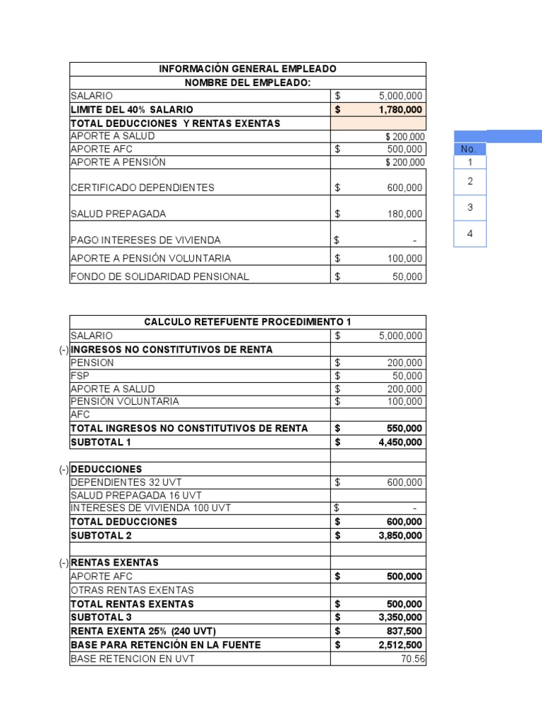 Formato Liquidacion Retencion en La Fuente Salarios PDF Business